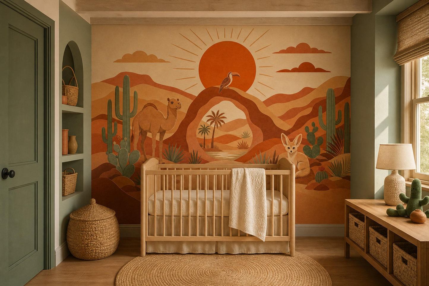 Paper Texture Wallpaper Desert Landscape Vintage Illustration Wall Mural