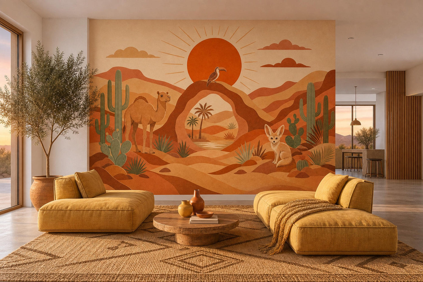 Paper Texture Wallpaper Desert Landscape Vintage Illustration Wall Mural