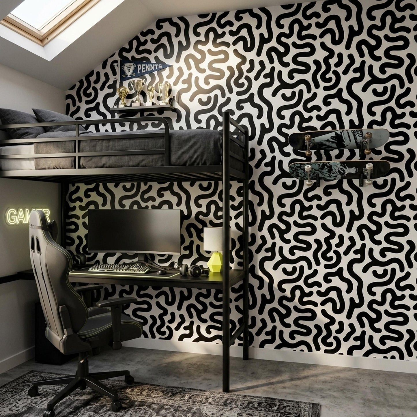 Modern Organic Wallpaper Black White Abstract Pattern Scandinavian Wall Decor