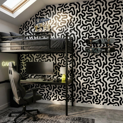 Modern Organic Wallpaper Black White Abstract Pattern Scandinavian Wall Decor