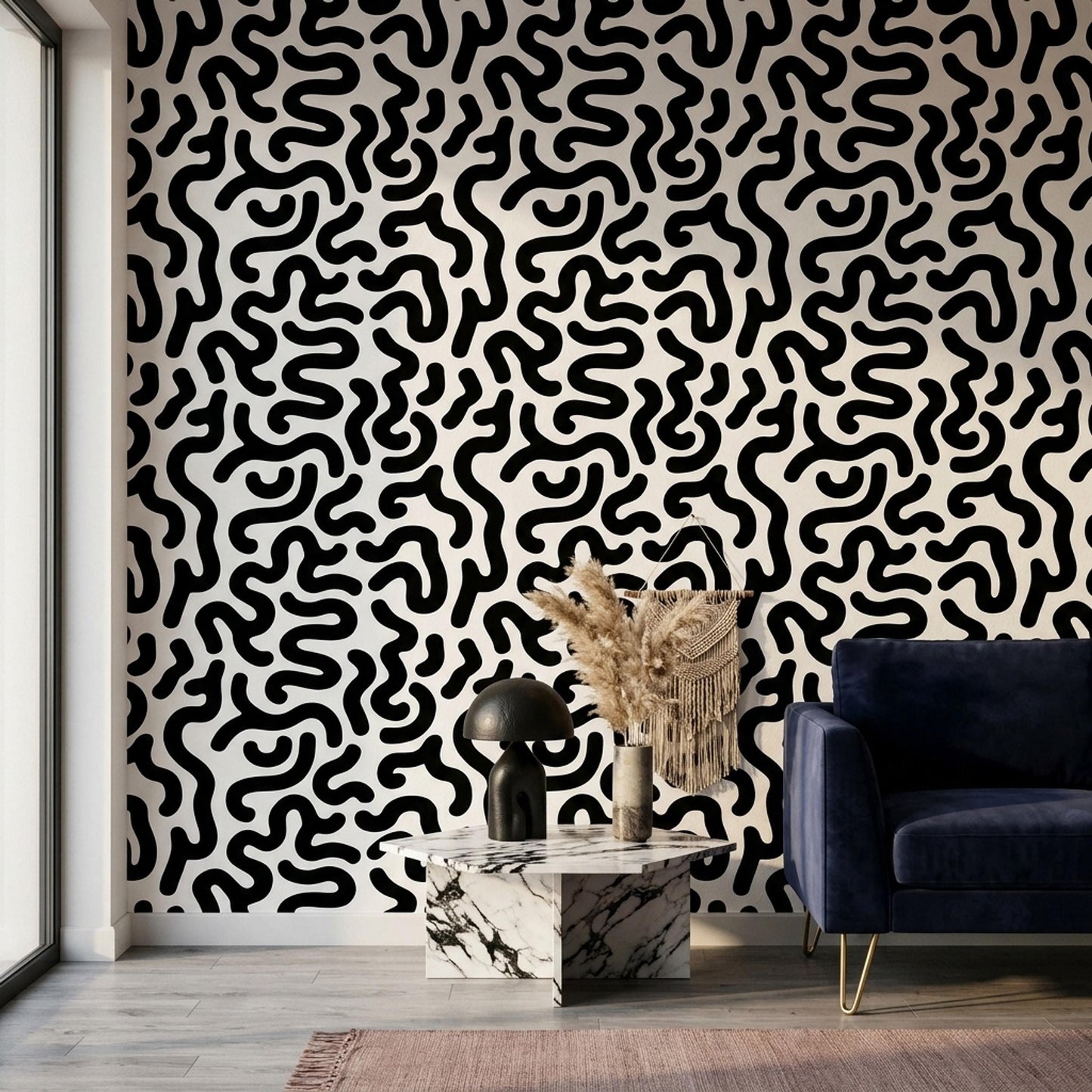 Modern Organic Wallpaper Black White Abstract Pattern Scandinavian Wall Decor