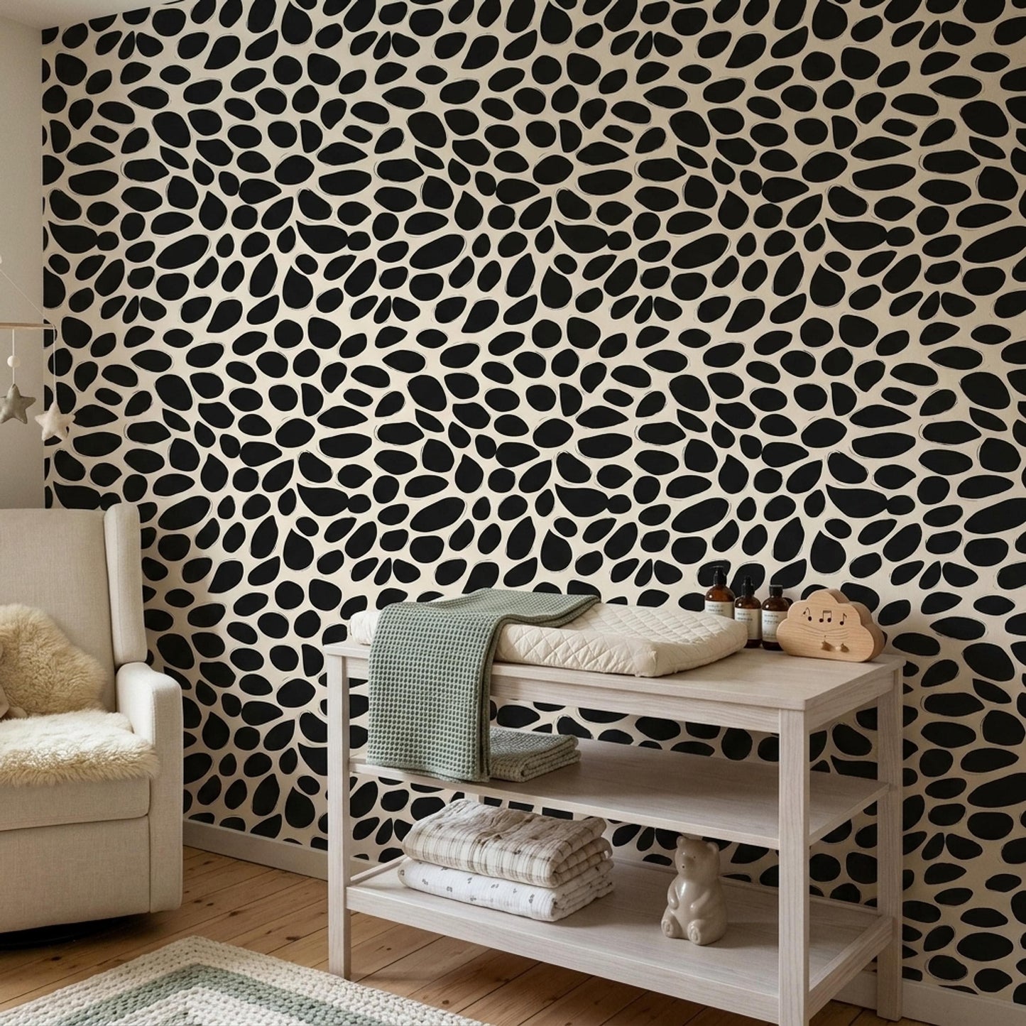 Organic Dalmatian Print Wallpaper Modern Monochrome Pattern Scandinavian Wall Decor