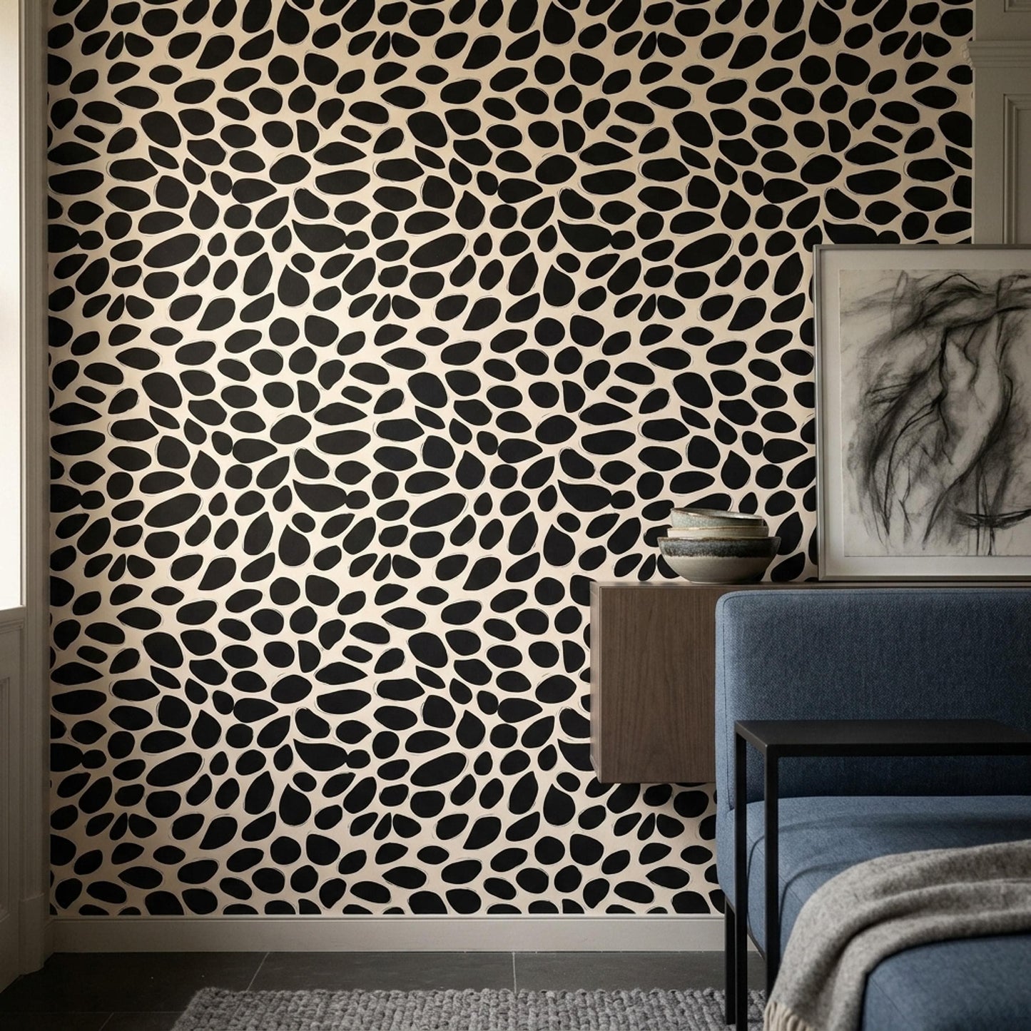 Organic Dalmatian Print Wallpaper Modern Monochrome Pattern Scandinavian Wall Decor