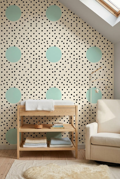 Mint Polka Dot Nursery Wallpaper Scandinavian Kids Room Decor Modern Playroom Wall Art