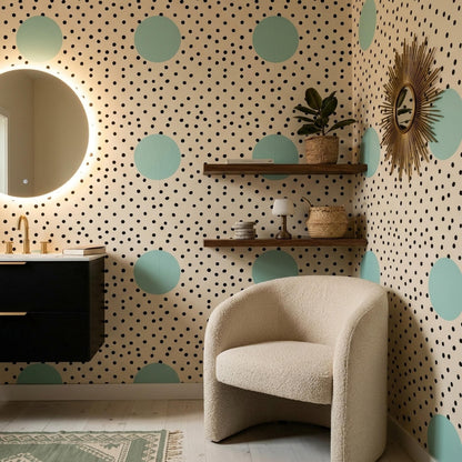 Mint Polka Dot Nursery Wallpaper Scandinavian Kids Room Decor Modern Playroom Wall Art