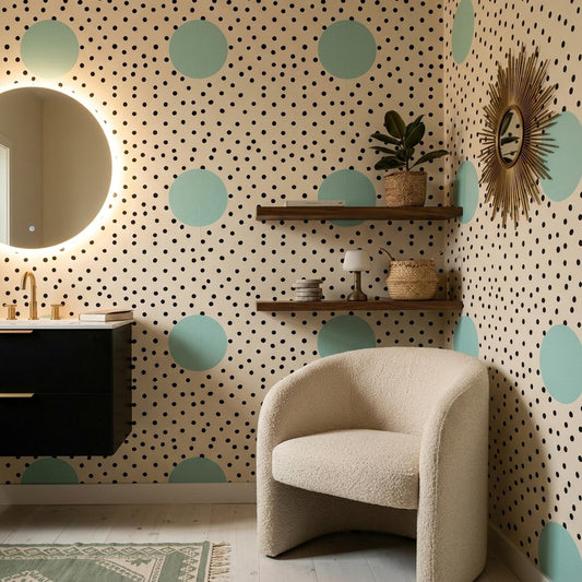 Mint Polka Dot Nursery Wallpaper Scandinavian Kids Room Decor Modern Playroom Wall Art