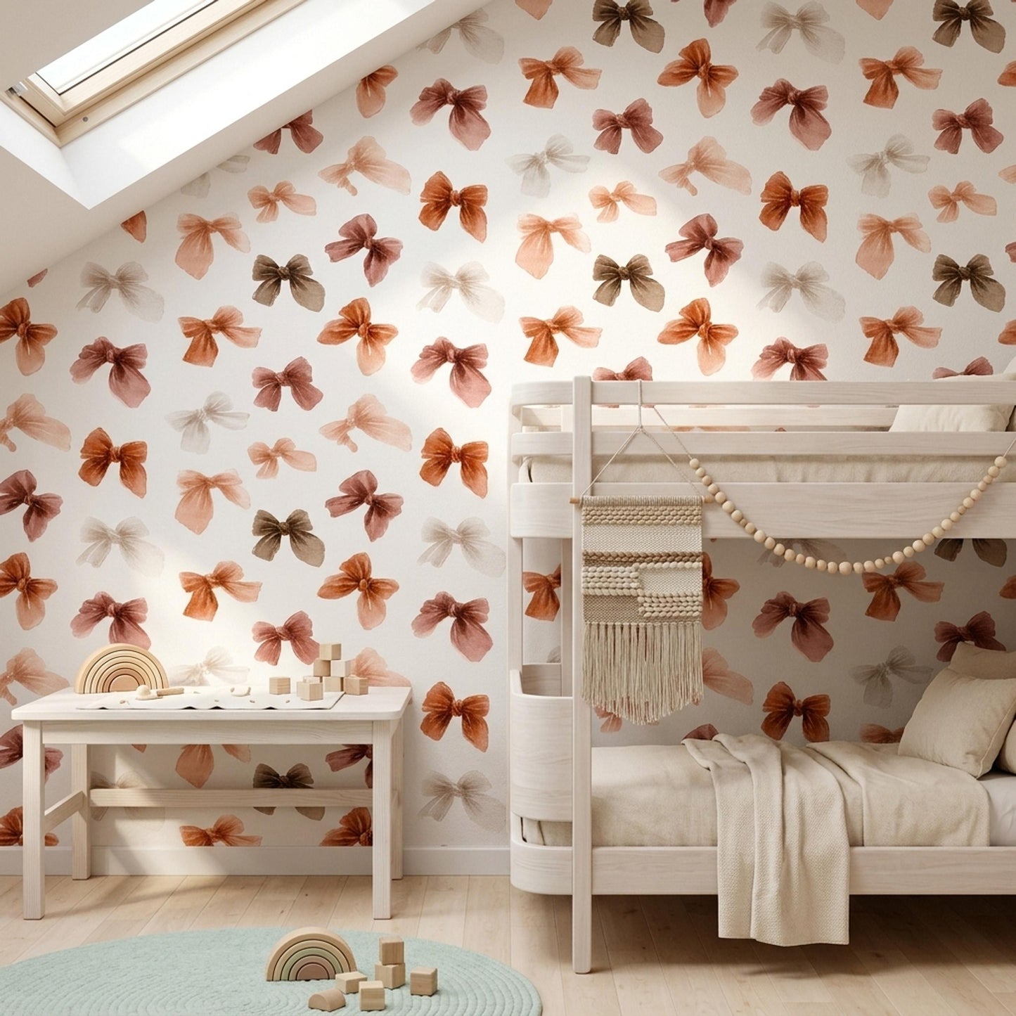 Coquette Bow Wallpaper Pink Nursery Decor Watercolor Ribbon Pattern Girls Room Wall
