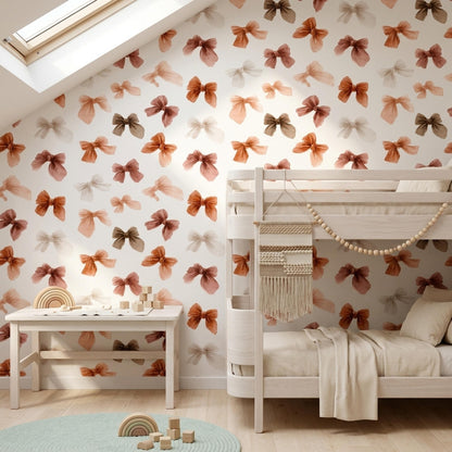 Coquette Bow Wallpaper Pink Nursery Decor Watercolor Ribbon Pattern Girls Room Wall