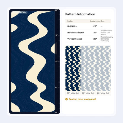 Navy Wave Wallpaper Retro Wavy Stripe Pattern Mid Century Modern Coastal Wall Decor