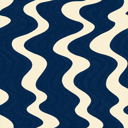 Navy Wave Wallpaper Retro Wavy Stripe Pattern Mid Century Modern Coastal Wall Decor