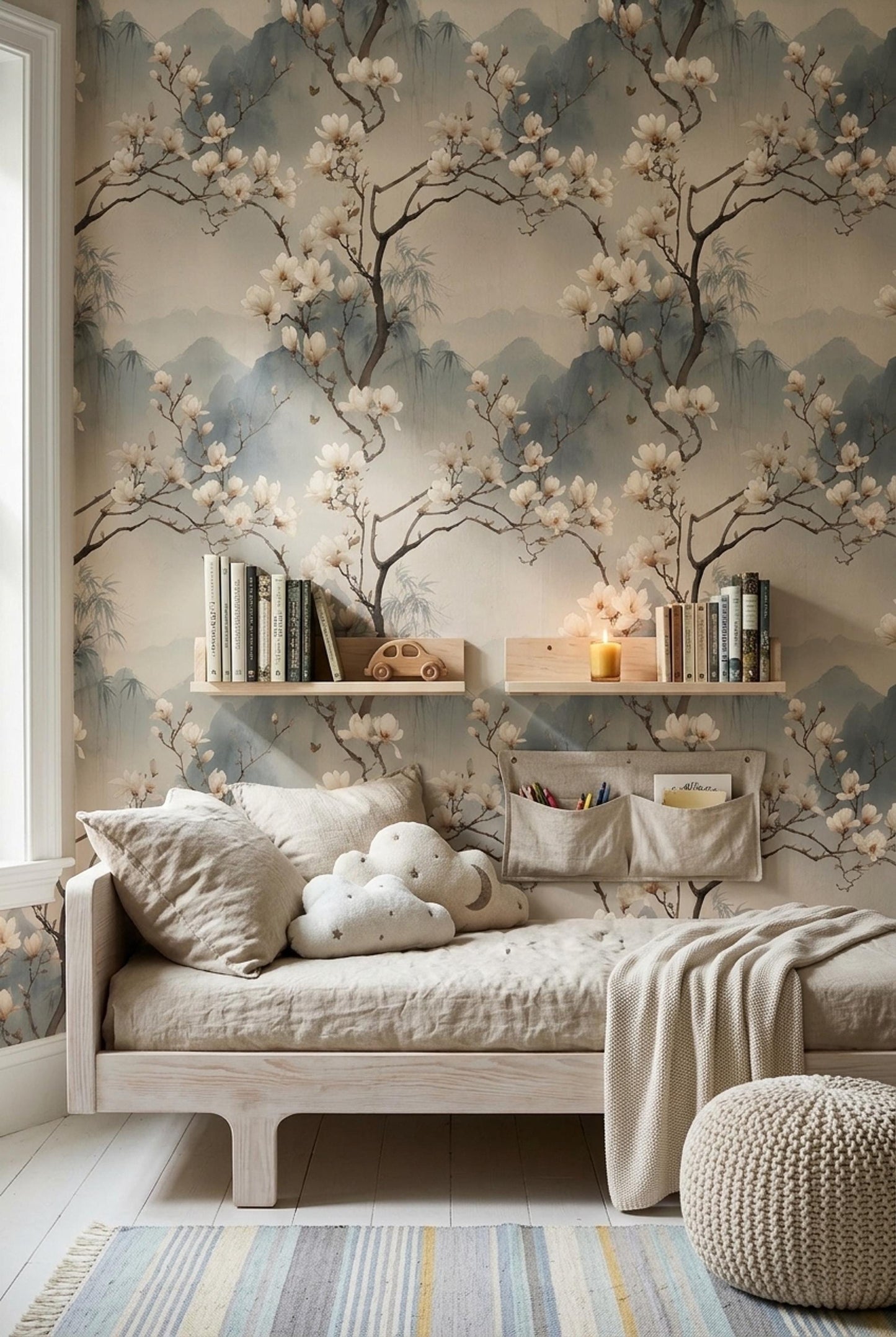 Magnolia Chinoiserie Wallpaper Asian Botanical Wallpaper Zen Floral Wall Decor