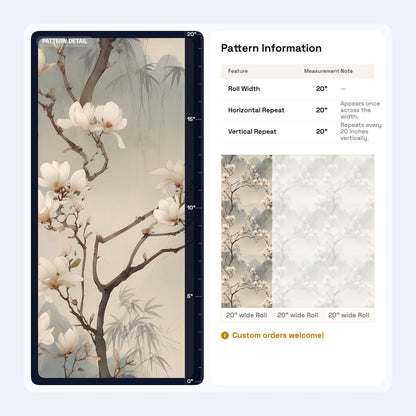 Magnolia Chinoiserie Wallpaper Asian Botanical Wallpaper Zen Floral Wall Decor