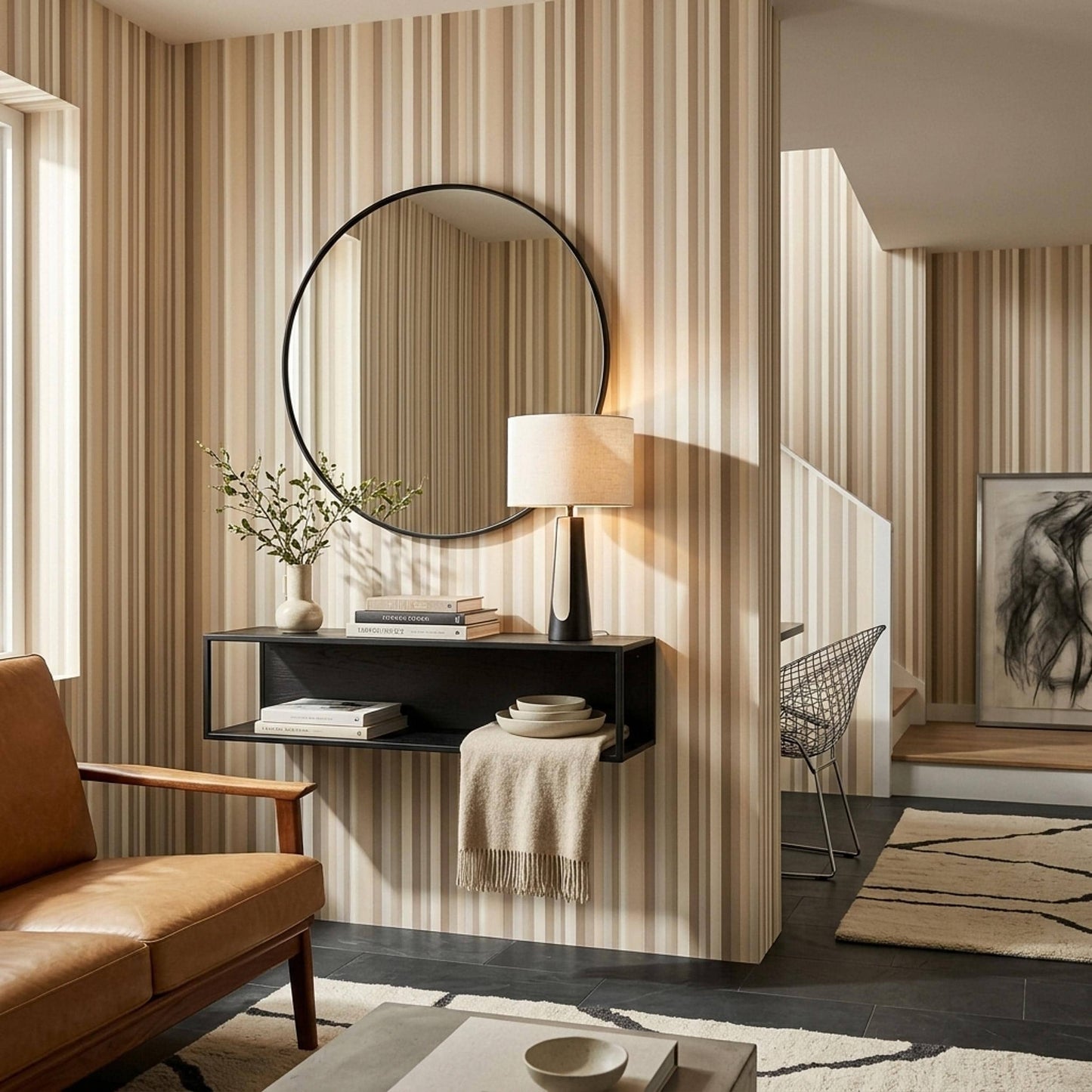 Beige Stripe Wallpaper Neutral Vertical Stripe Wallpaper Modern Classic Wall Covering