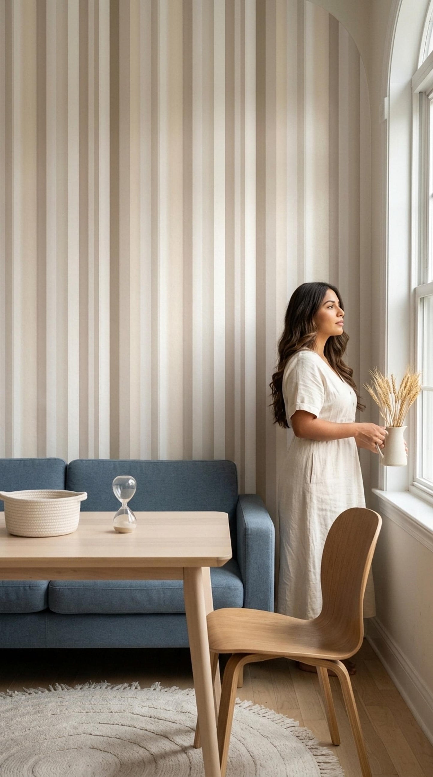 Beige Stripe Wallpaper Neutral Vertical Stripe Wallpaper Modern Classic Wall Covering