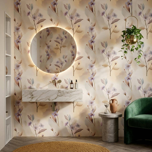 Watercolor Lavender Floral Wallpaper Soft Botanical Pattern Romantic Cottagecore Wall Decor