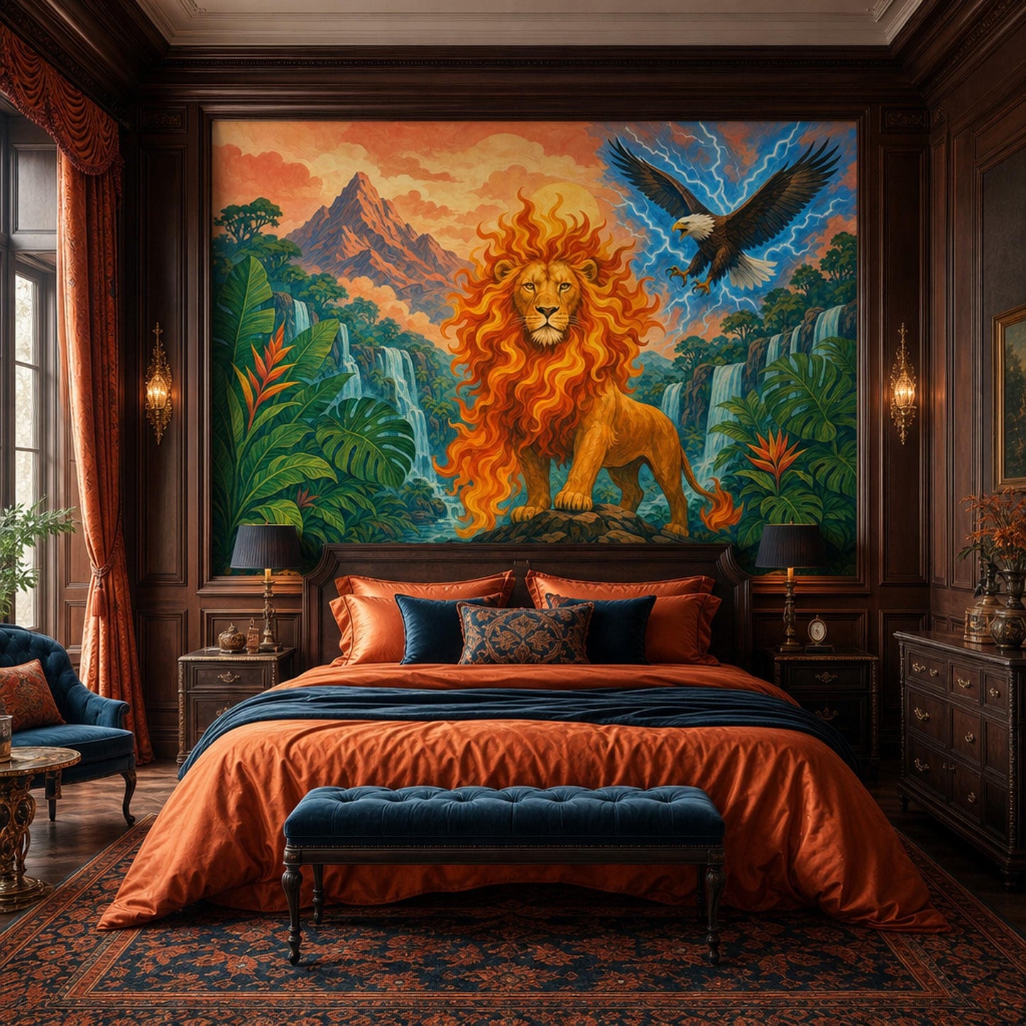 Majestic Lion Wall Mural Fantasy Jungle Landscape Epic Wildlife Statement Wall Decor