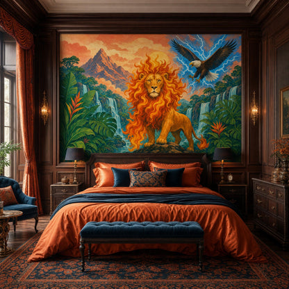 Majestic Lion Wall Mural Fantasy Jungle Landscape Epic Wildlife Statement Wall Decor