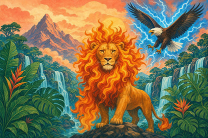 Majestic Lion Wall Mural Fantasy Jungle Landscape Epic Wildlife Statement Wall Decor