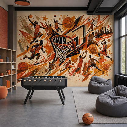 Basketball Wall Mural Athletic Gym Decor Sports Facility Wallpaper Dynamic Game Room Feature Wall