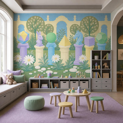 Montessori Wall Mural Educational Playroom Wallpaper Pastel Learning Space Nursery Decor