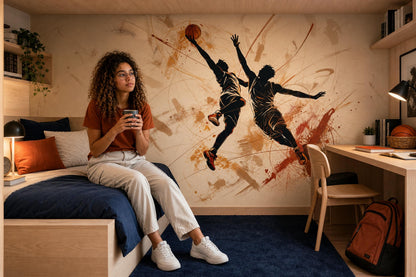 Basketball Wall Mural Modern Sports Decor Athletic Wallpaper Home Gym Training Room Decor
