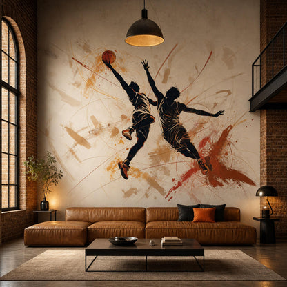 Basketball Wall Mural Modern Sports Decor Athletic Wallpaper Home Gym Training Room Decor