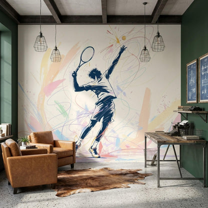 Tennis Wall Mural Modern Sports Wallpaper Athletic Decor Home Gym Racket Sports Art