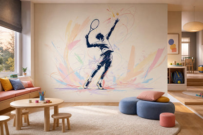 Tennis Wall Mural Modern Sports Wallpaper Athletic Decor Home Gym Racket Sports Art