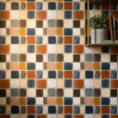 Mid Century Organic Wallpaper Retro Geometric Block Pattern Scandinavian Wall Decor