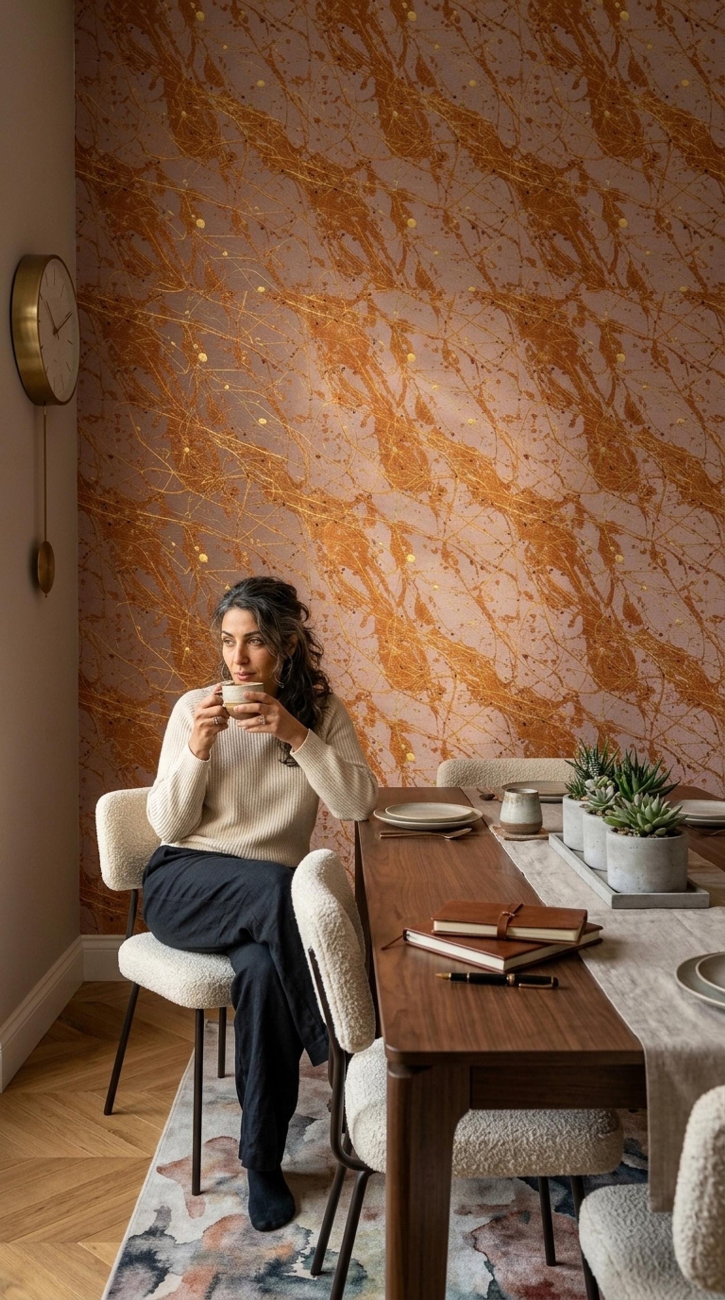 Modern Glam Wallpaper Gold Splash Abstract Pattern Pink Luxury Contemporary Wall Decor