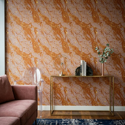 Modern Glam Wallpaper Gold Splash Abstract Pattern Pink Luxury Contemporary Wall Decor