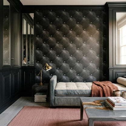 Chesterfield Leather Wallpaper Black Tufted Panel Luxury Gentlemans Club Wall Decor