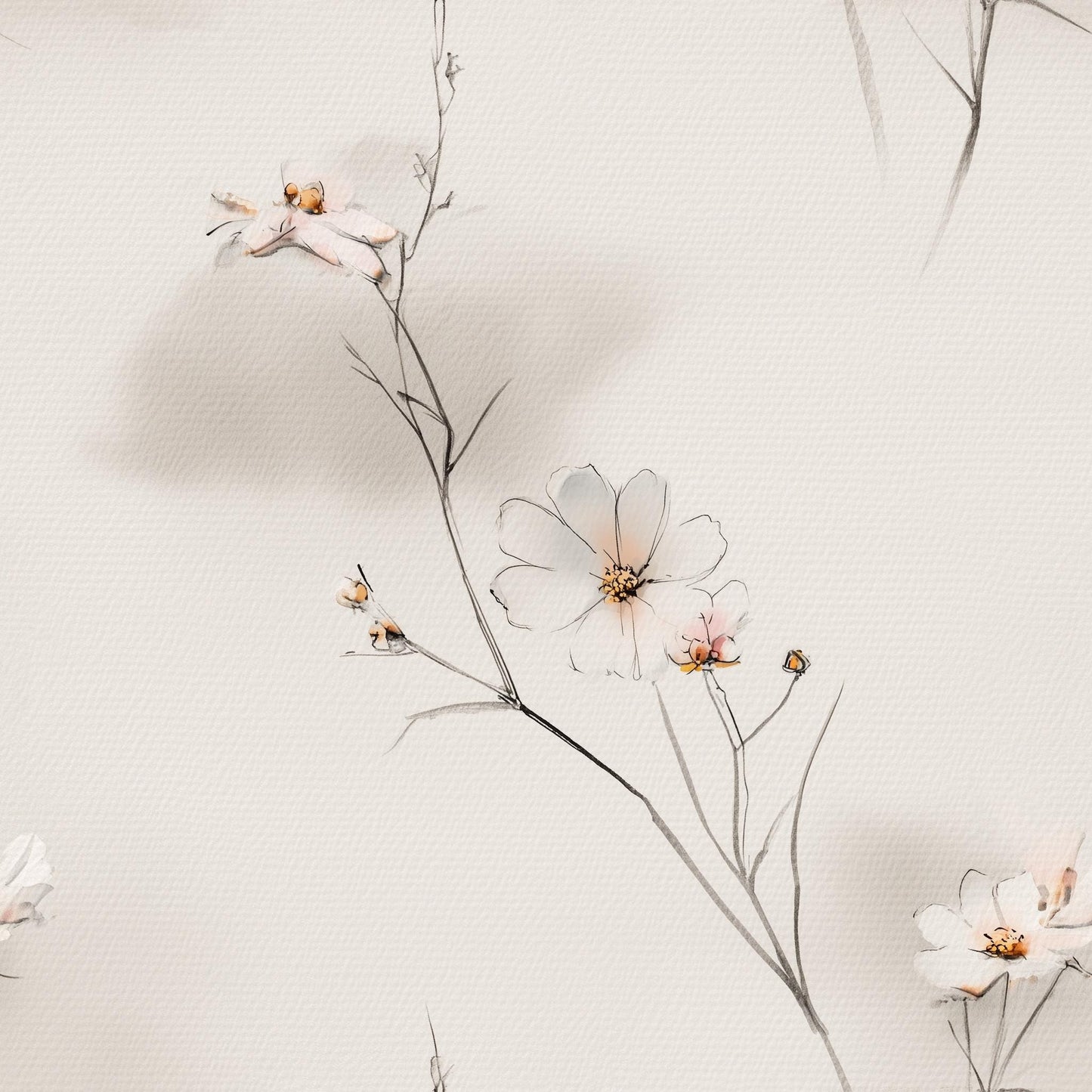 Japandi Wildflower Wallpaper Scandinavian Floral Line Art Neutral Botanical Wall Decor