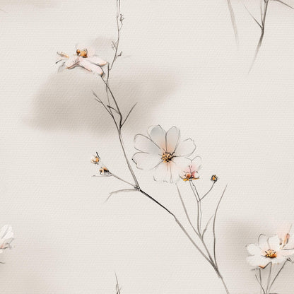 Japandi Wildflower Wallpaper Scandinavian Floral Line Art Neutral Botanical Wall Decor