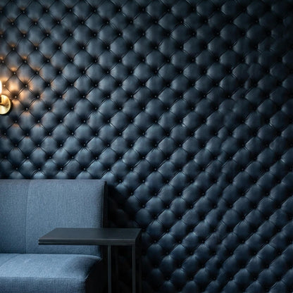 Navy Chesterfield Leather Wallpaper Old Money Executive Office Club Wall Decor