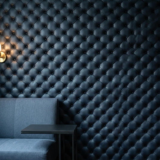 Navy Chesterfield Leather Wallpaper Old Money Executive Office Club Wall Decor
