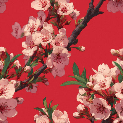 Red Cherry Blossom Wallpaper Japanese Sakura Chinoiserie Floral Asian Wall Decor