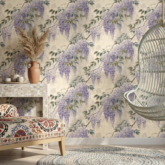 Lavender Wisteria Wallpaper English Garden Floral Botanical Cottagecore Wall Decor