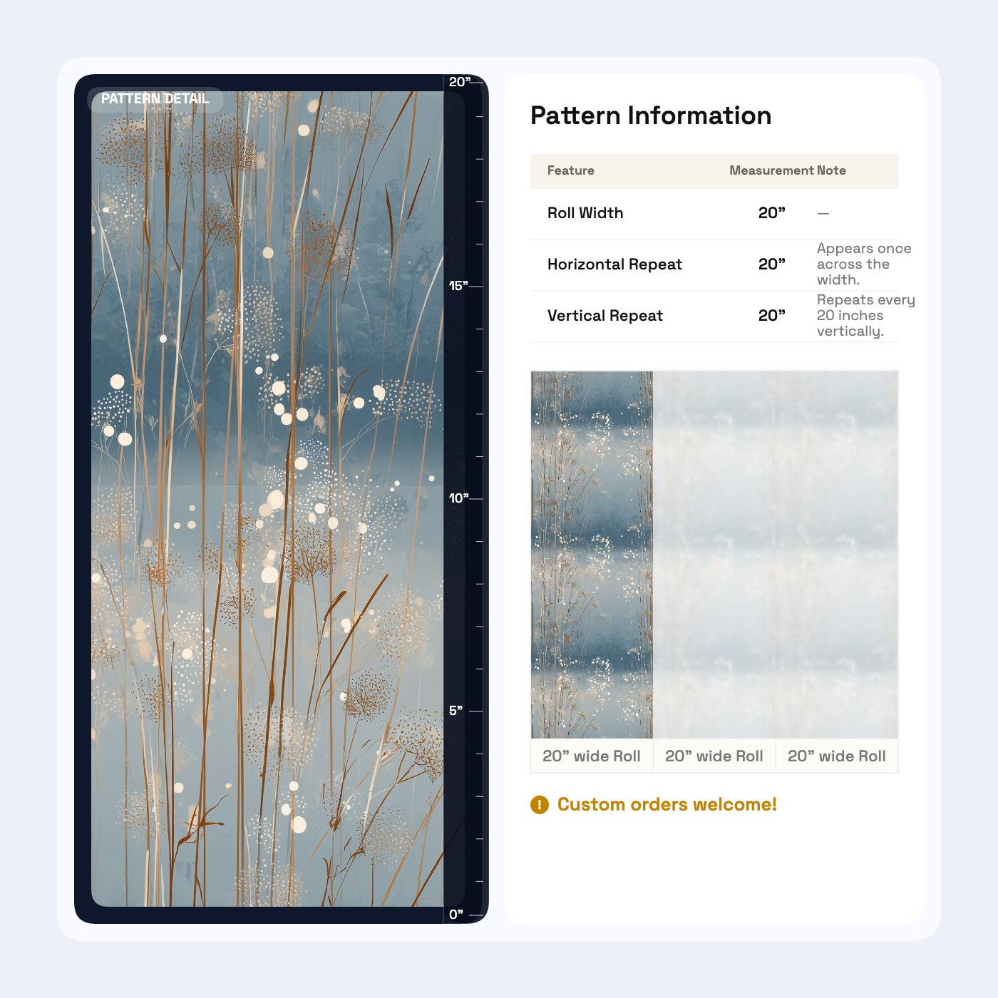 Blue Meadow Grass Wallpaper Organic Modern Botanical Scandinavian Wall Decor