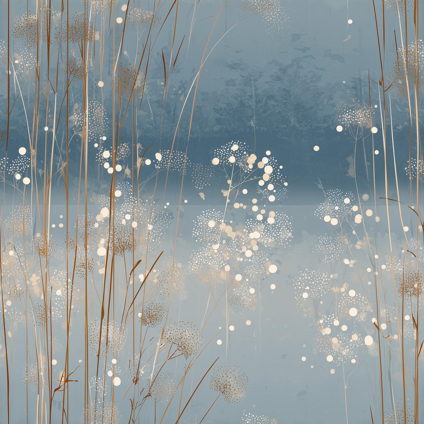 Blue Meadow Grass Wallpaper Organic Modern Botanical Scandinavian Wall Decor