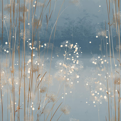 Blue Meadow Grass Wallpaper Organic Modern Botanical Scandinavian Wall Decor