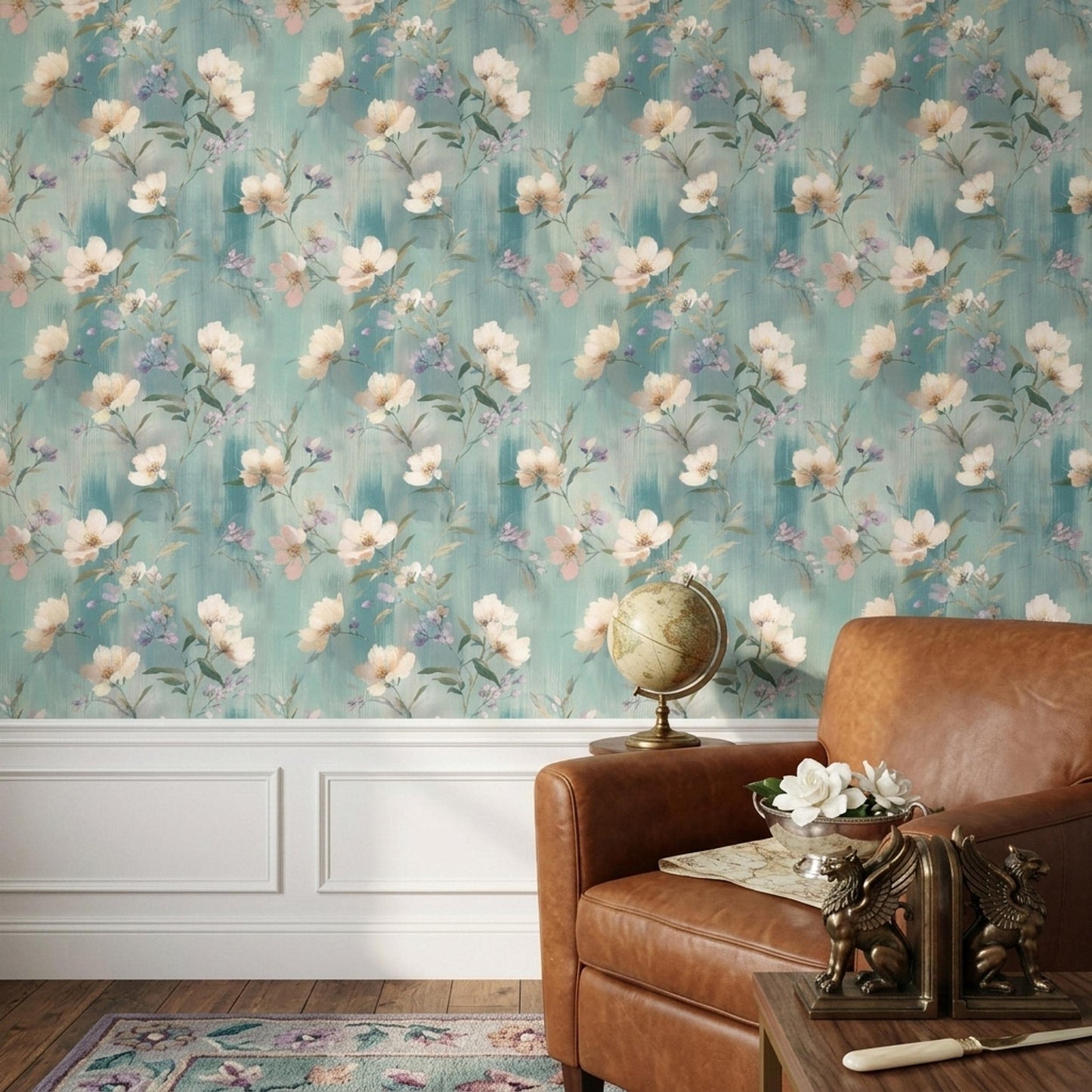 Soft Impressionist Floral Wallpaper Romantic Botanical French Country Wall Decor