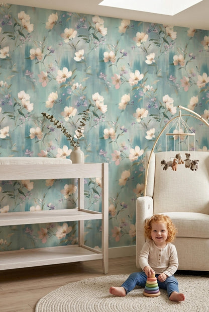 Soft Impressionist Floral Wallpaper Romantic Botanical French Country Wall Decor