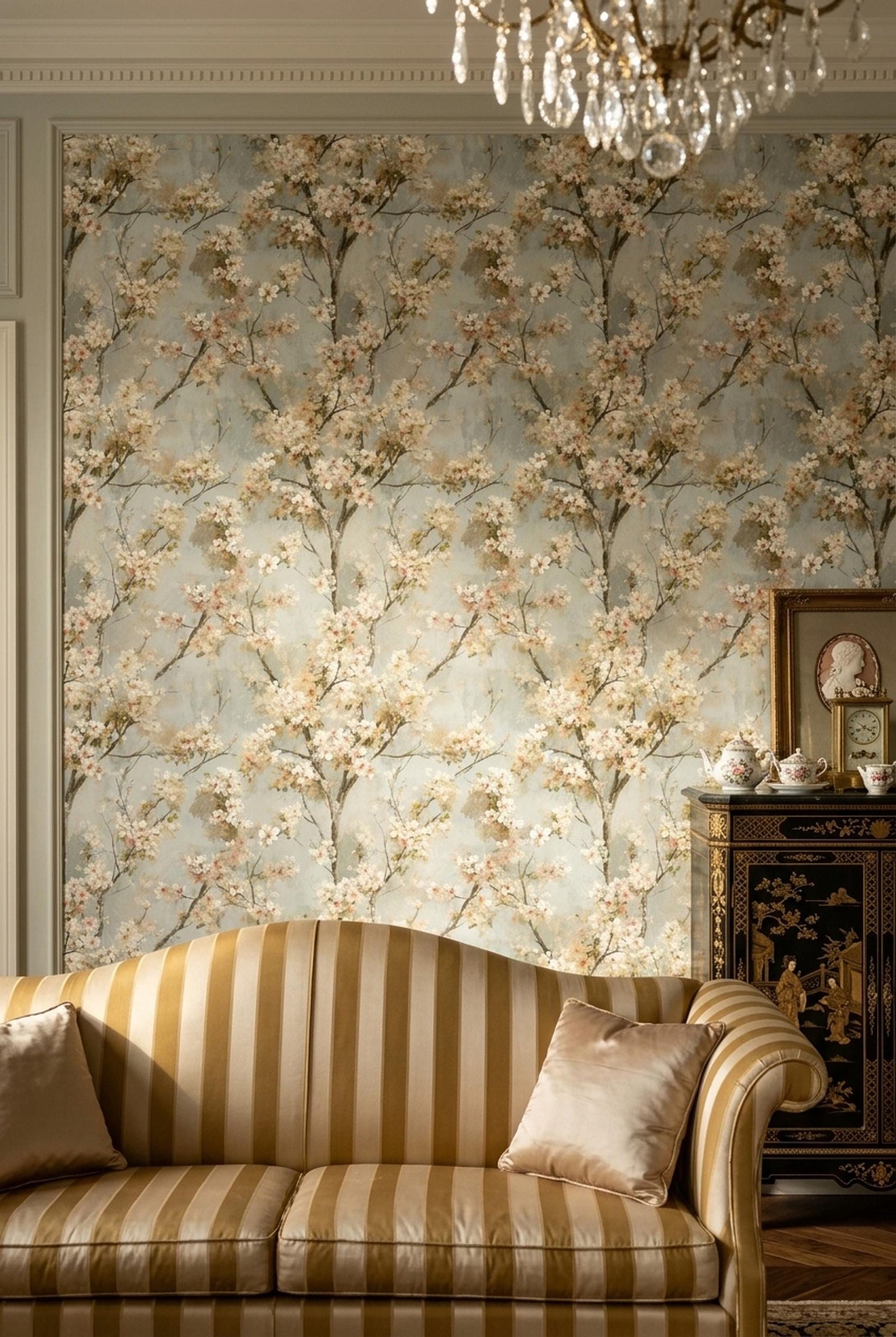 Fine Art Blossom Wallpaper Orchard Floral Oil Painting Botanical Wall Decor