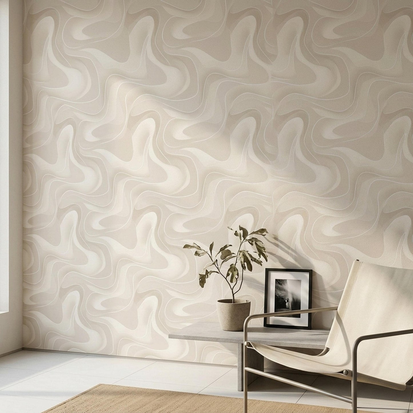 Neutral Abstract Wave Wallpaper Organic Flow Pattern Modern Beige Minimalist Decor