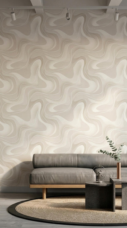 Neutral Abstract Wave Wallpaper Organic Flow Pattern Modern Beige Minimalist Decor