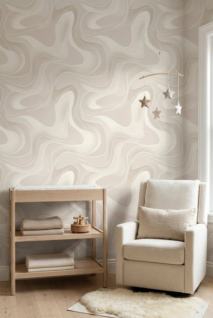 Neutral Abstract Wave Wallpaper Organic Flow Pattern Modern Beige Minimalist Decor