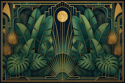 Luxury Art Deco Botanical Wall Mural Emerald Palm Gold Tropical Statement Decor