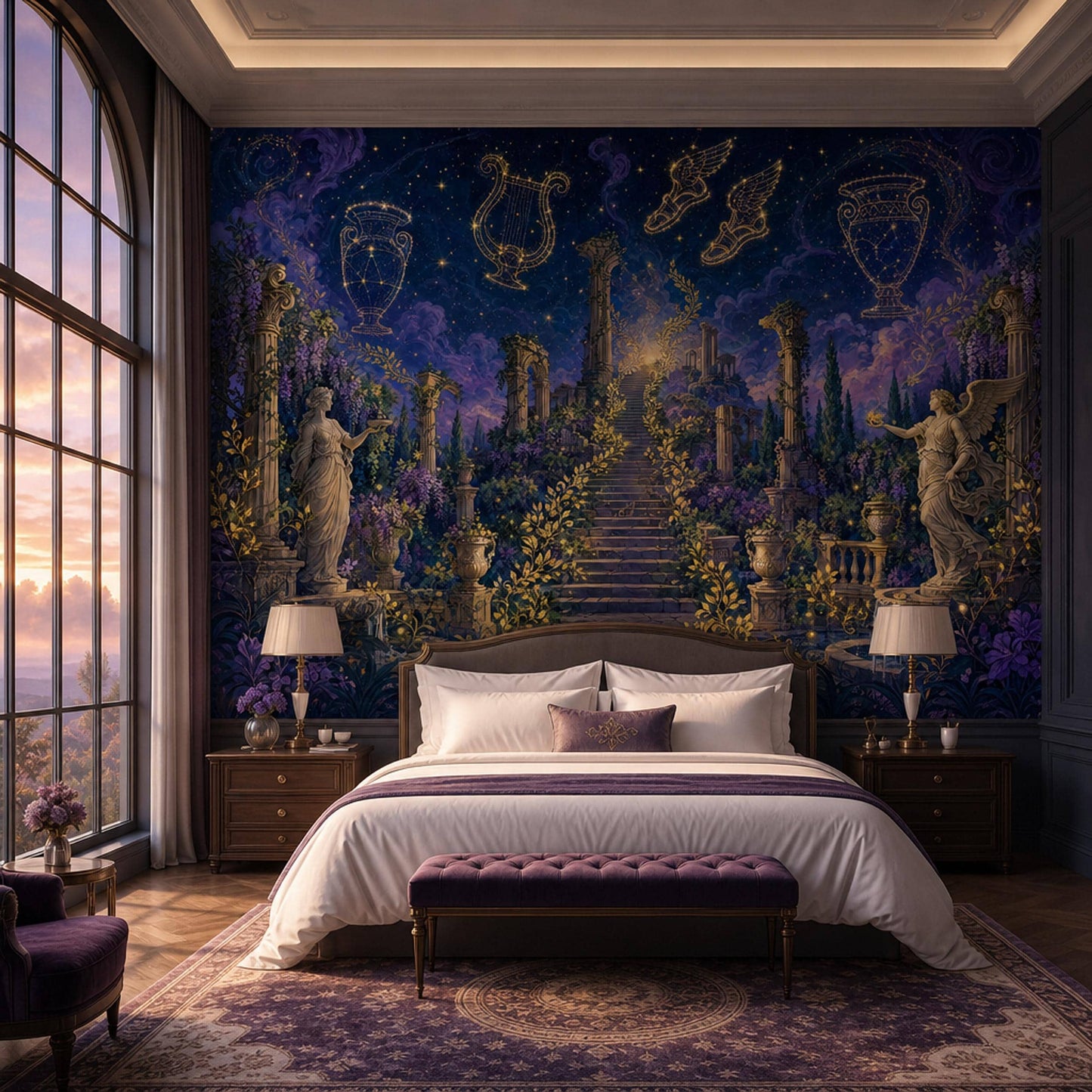 Dark Academia Mythology Wall Mural Celestial Greek Ruins Astrology Library Decor