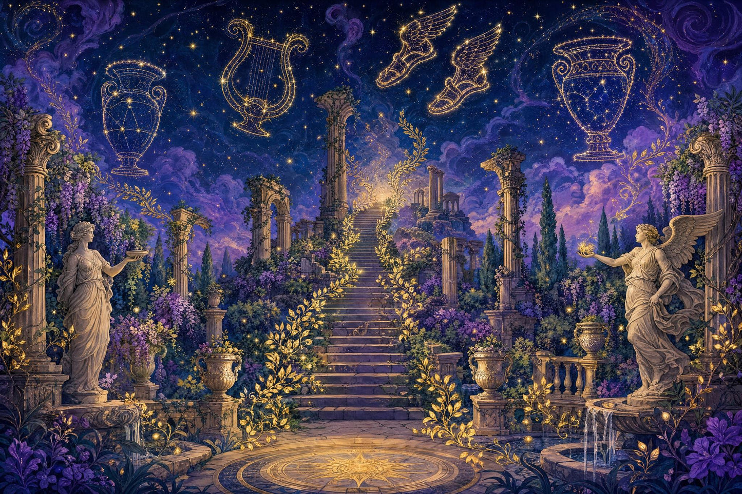 Dark Academia Mythology Wall Mural Celestial Greek Ruins Astrology Library Decor